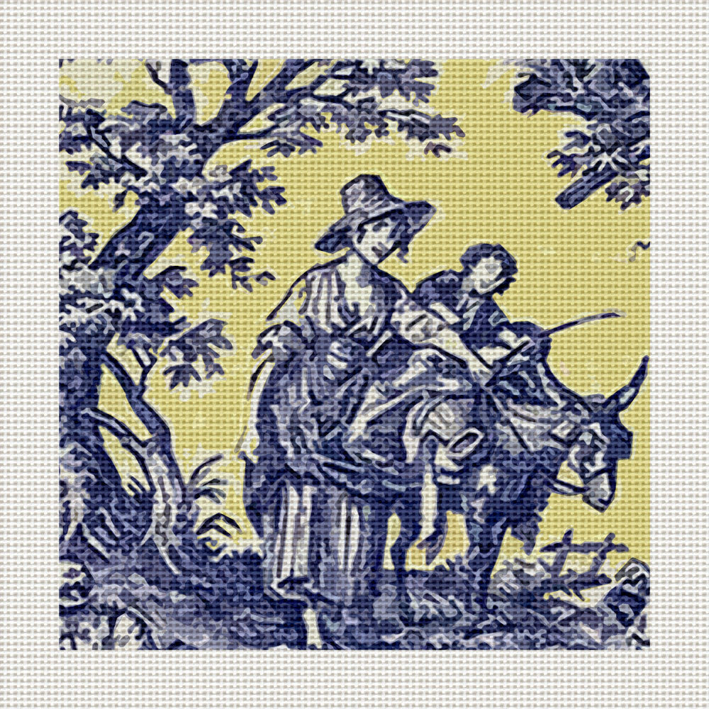 Blue & Yellow Toile, 5 x 5" Miniature