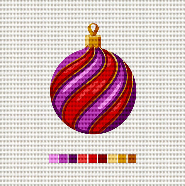 Purple & Red Ball, Needlepoint Christmas Ornament