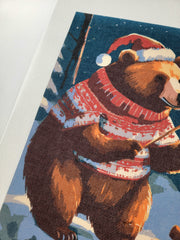 Christmas Brown Bear Toasting Marshmallows, Canvas