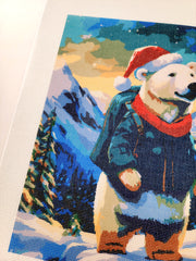 Christmas Polar Bear Hiking, Canvas