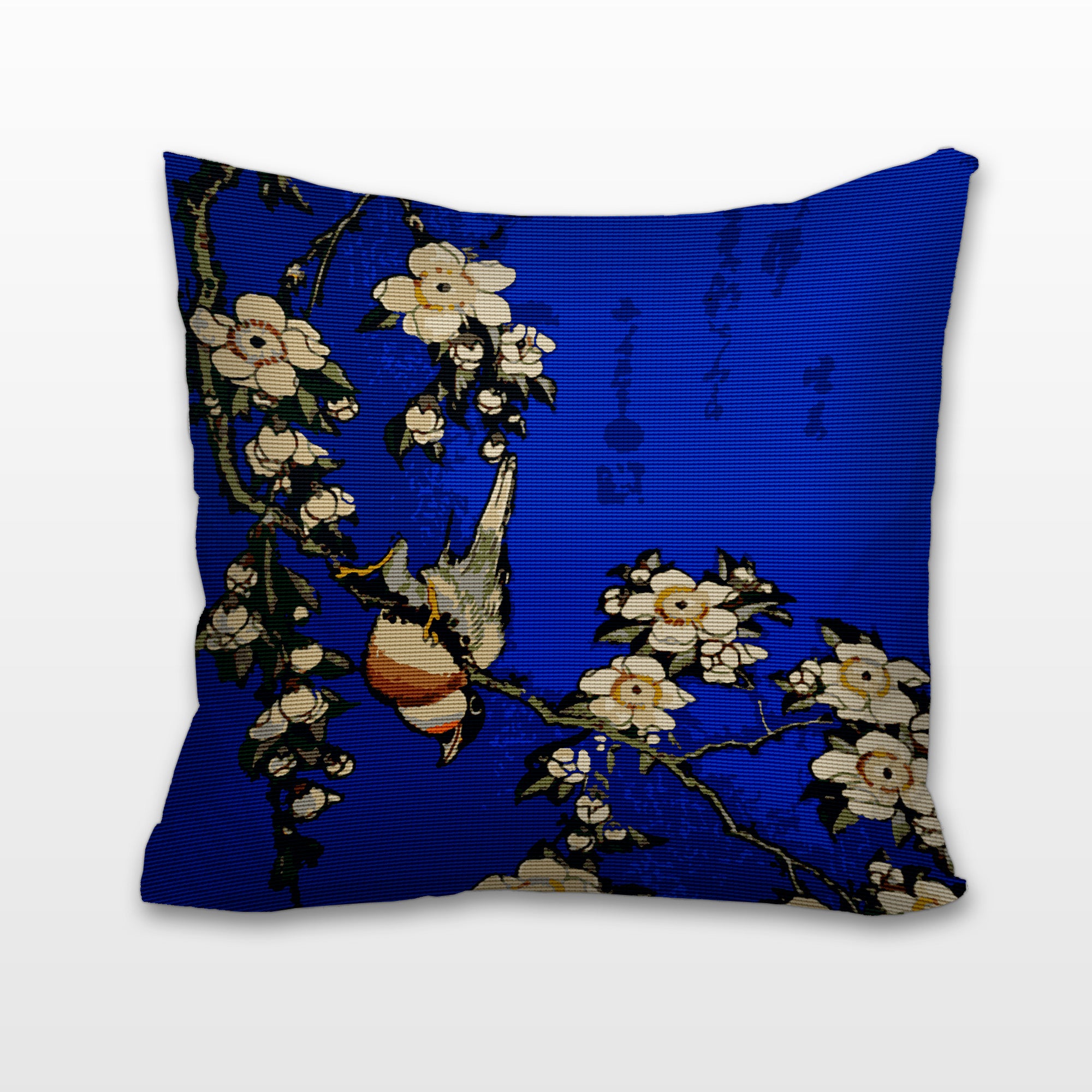 Bullfinch & Weeping Cherry, Needlepoint Cushion, Pillow