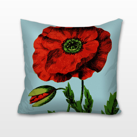 English Poppy, Needlepoint Cushion, Pillow