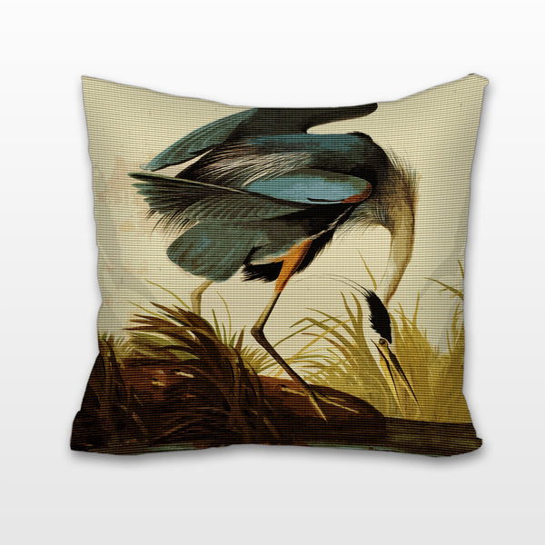 Linen Blue Heron Throw Pillow