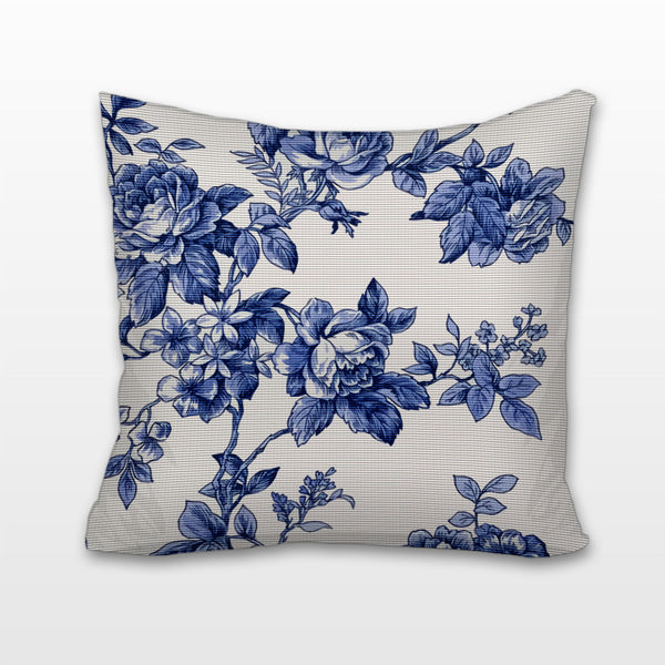 Blue and White Roses - Toile, Cushion, Pillow