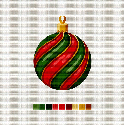 Green & Red Ball, Needlepoint Christmas Ornament