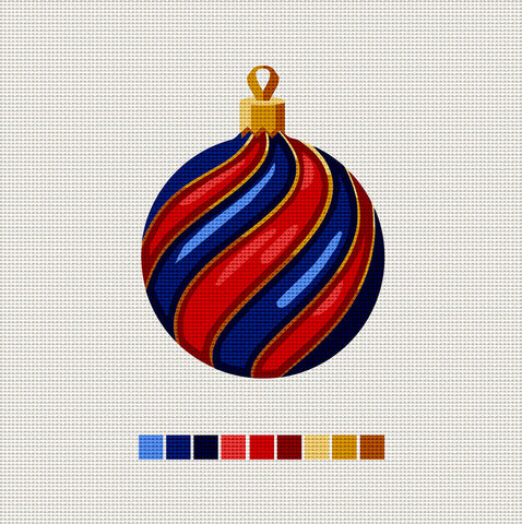 Blue & Red Ball, Needlepoint Christmas Ornament