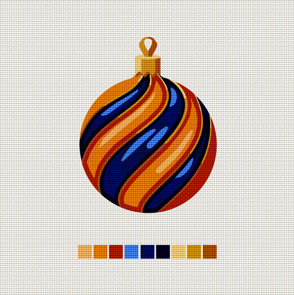 Orange & Blue Ball, Needlepoint Christmas Ornament