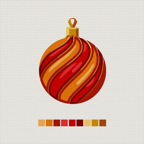 Orange & Red Ball, Needlepoint Christmas Ornament