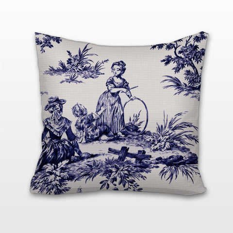 Playtime - Blue and White Toile, Cushion, Pillow