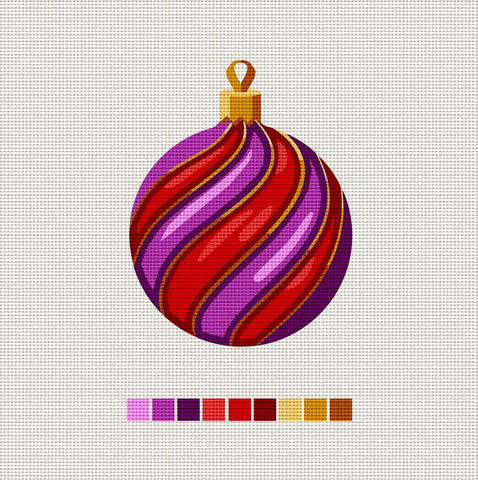 Purple & Red Ball, Needlepoint Christmas Ornament