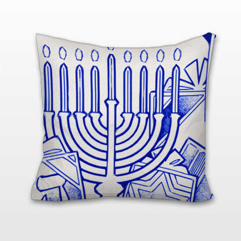 Menorah in Blue and White, Cushion, Pillow